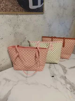 Bolsos grandes mujer beige y rosa