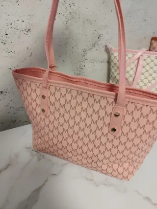 Bolsos grandes mujer beige y rosa