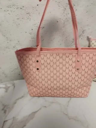Bolsos grandes mujer beige y rosa