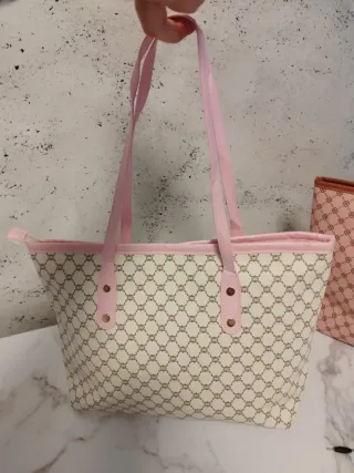Bolsos grandes mujer beige y rosa