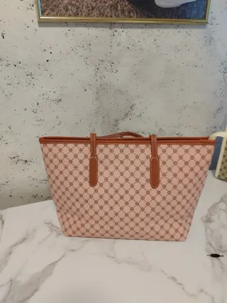 Bolsos grandes mujer beige y rosa