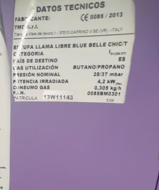 Estufa Gas Butano/Propano TMC 4.2kw