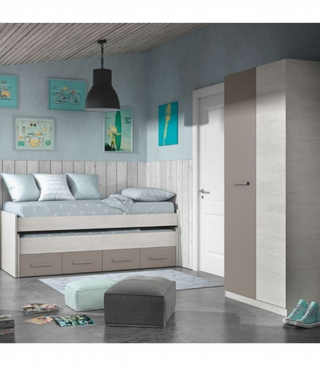 Cama Juvenil Doble 2 Cajones. Blanco Alpes/Basalt