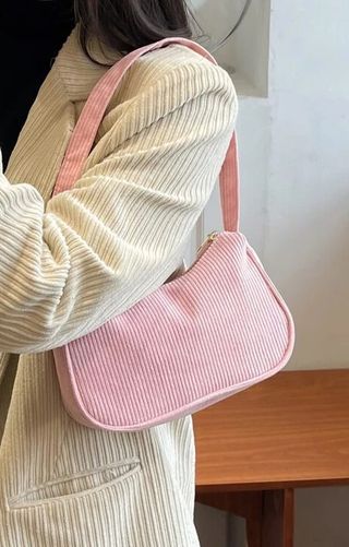 Bolso Hobo Efecto Pana Rosa Hombro Mujer