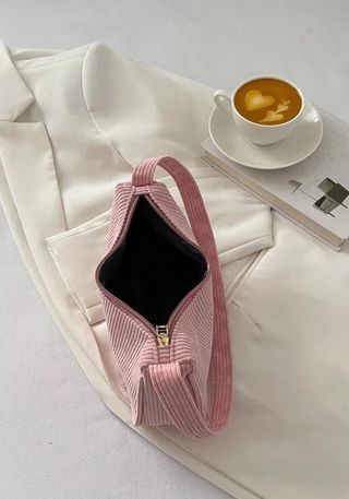 Bolso Hobo Efecto Pana Rosa Hombro Mujer