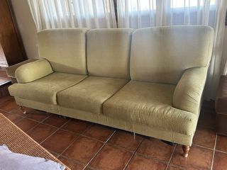 Sofá 3 plazas tela beige/verde