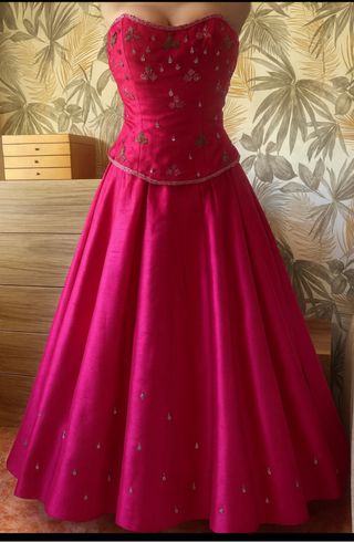 Vestido de fiesta rosa y dorado