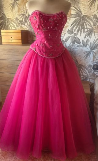 Vestido de fiesta rosa y dorado