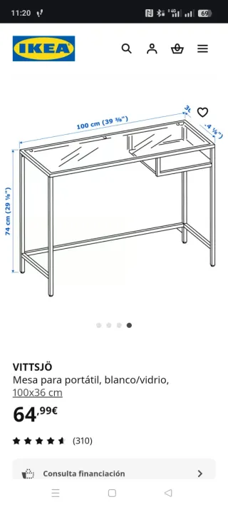 Mesa escritorio/recibidor Ikea cristal y metal