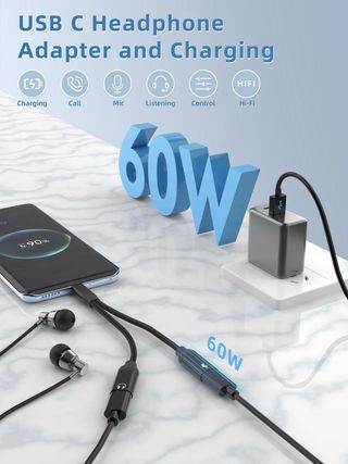 Adaptador USB C 2 en 1 Carga y Auriculares