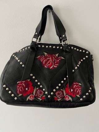 Bolso Piel Zara Flores Bordadas Tachuelas