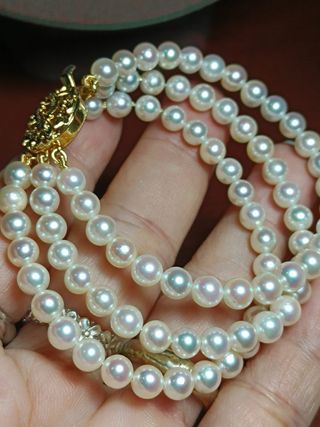 Pulsera Triple Perlas Akoya 5mm 6.2