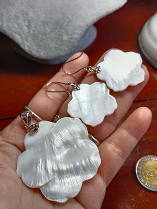 Pendientes y colgante plata 925 nácar