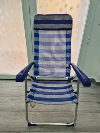 Reposera plegable azul y gris