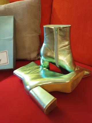 Botines Mujer Verde Metalizado