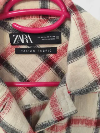 Sobrecamisa Zara Cuadros Beige y Rojo Talla M