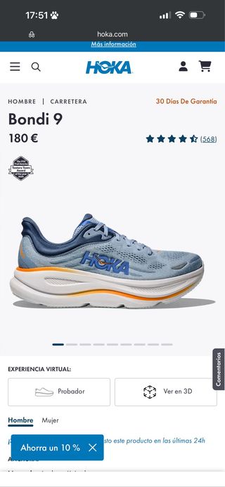 Hoka Bondi 9 Hombre Azul/Naranja Nuevas