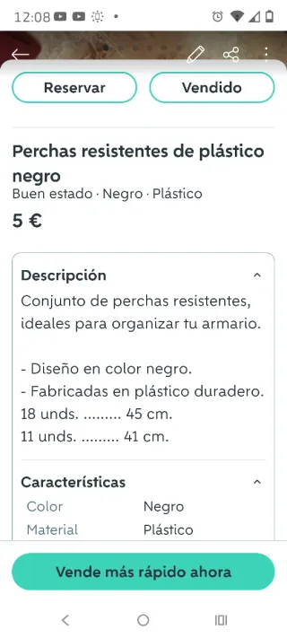 Perchas resistentes de plástico negro