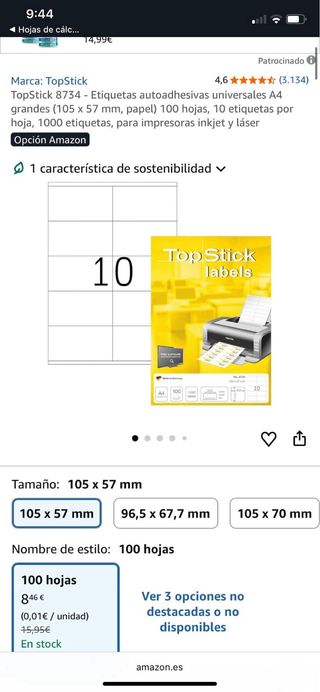 TopStick 8734 Etiquetas Adhesivas Universales A4