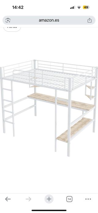 Litera con escritorio metálica blanca