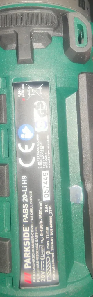 Taladro Parkside 20V con Batería y Cargador