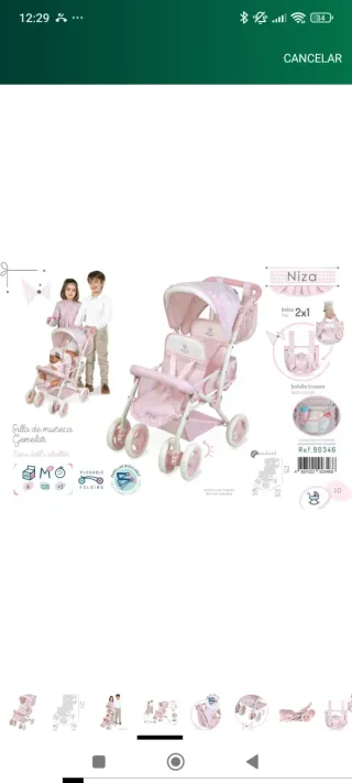 Carro gemelar NIZA rosa