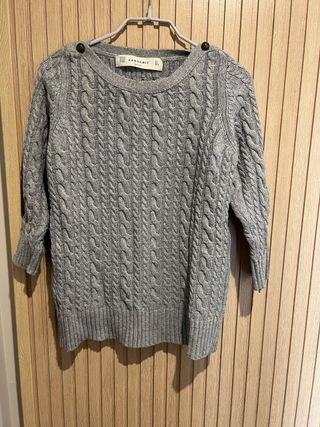 Jersey Zara punto trenzado gris