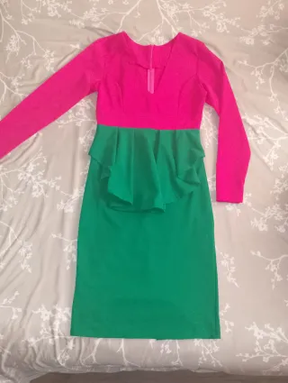 Vestido cóctel rosa y verde