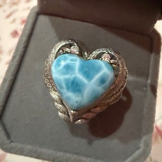 Anillo Corazón Larimar Plata 925 Ajustable