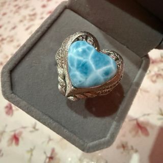 Anillo Corazón Larimar Plata 925 Ajustable