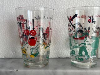 4 Bicchieri Vintage Francesi favole La Fontaine