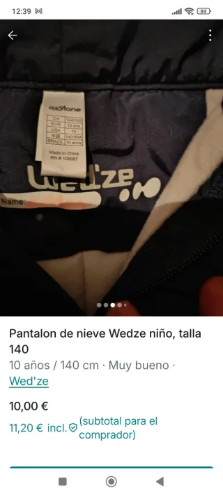 Pantalón de nieve Wedze niño talla 140