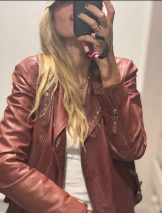 Cazadora Biker Piel Massimo Dutti Roja