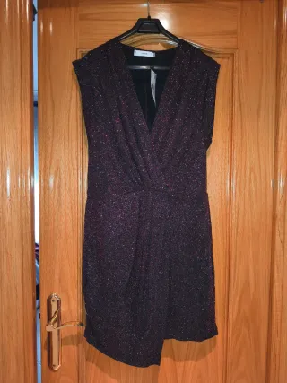 Vestido fiesta Mango negro con brillos