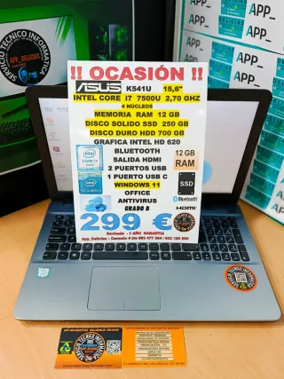 Portátil ASUS i7 12GB RAM 250GB SSD 700GB HDD