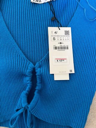 Top Zara Azul Manga Larga Talla S