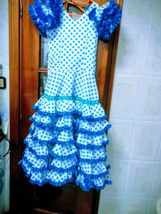 Vestido Flamenco Lunares Azul y Blanco 1,20 de lar
