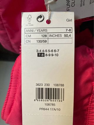 Peto ski niña OVS rosa y negro 7-8 años