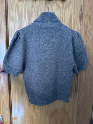 Jersey Zara manga corta abullonada, marrón topo