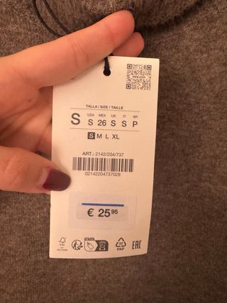 Jersey Zara manga corta abullonada, marrón topo
