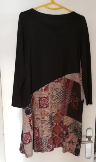 Vestido estampado patchwork manga larga