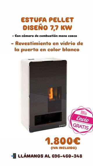 Estufa Pellet Ungaro Diseño 7,7 KW Blanca