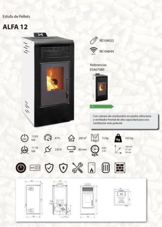 Estufa de pellets  ALFA 12 Kw nueva VIC1023