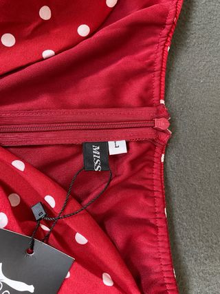 Vestido Midi Rojo Lunares Blancos Talla L