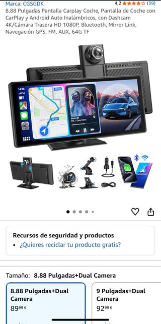 Pantalla Coche CarPlay 8.88 Dual Cam