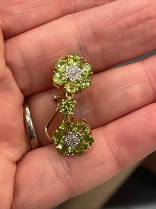 Pendientes Olivina y Diamantes Flor Dorados