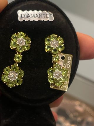 Pendientes Olivina y Diamantes Flor Dorados