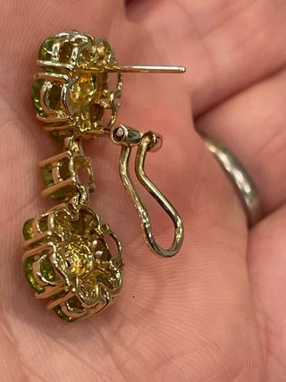 Pendientes Olivina y Diamantes Flor Dorados