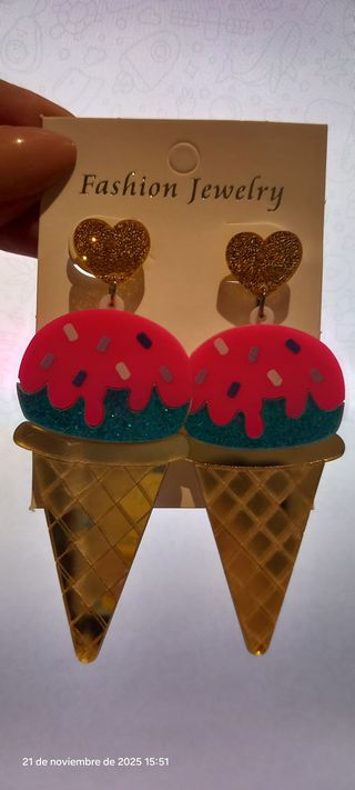 Pendientes Divertidos Helado Corazón Dorado