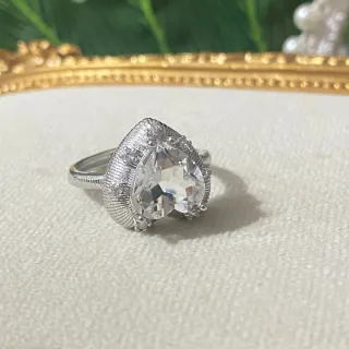 Anillo Corazón Cuarzo Blanco Acero Inoxidable